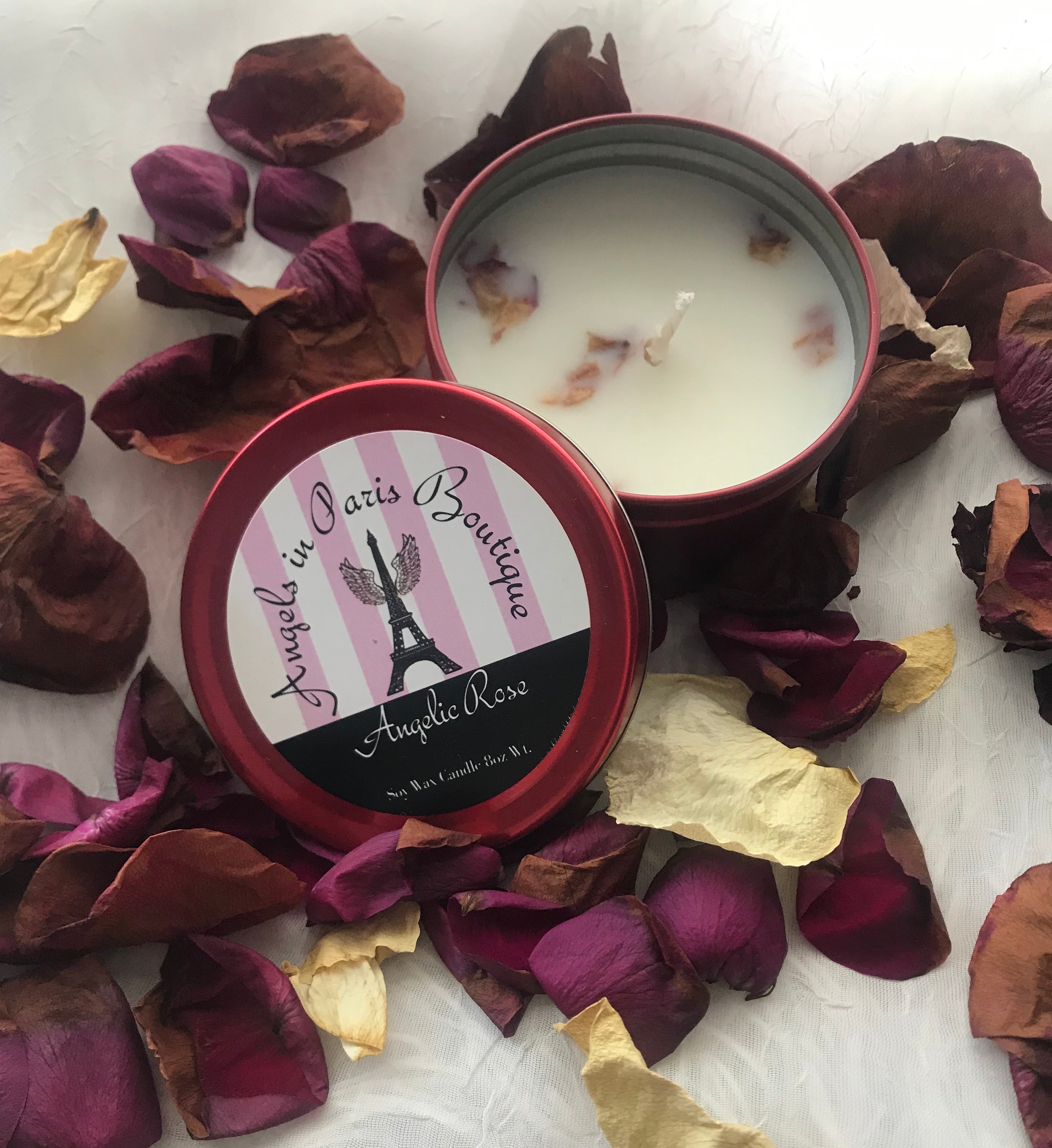 Wax and Oils Soy Wax Aromatherapy Scented Candles (Angelic Rose) 8 Ounces. Single